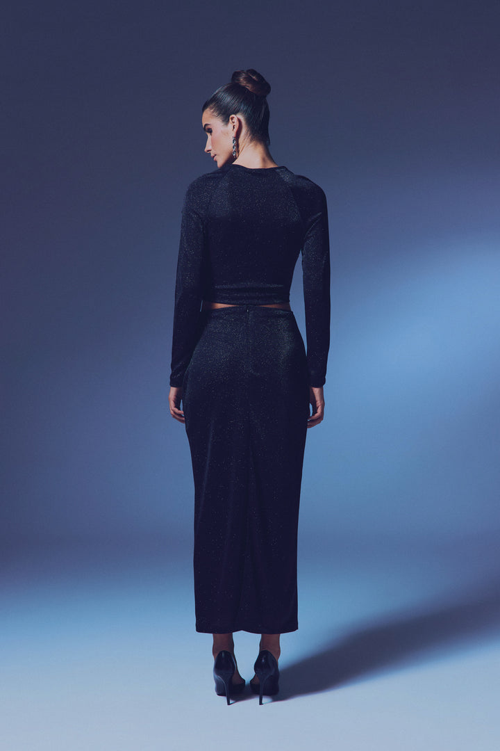 Sateen Blouse scintillante avec détails froncés - Noir