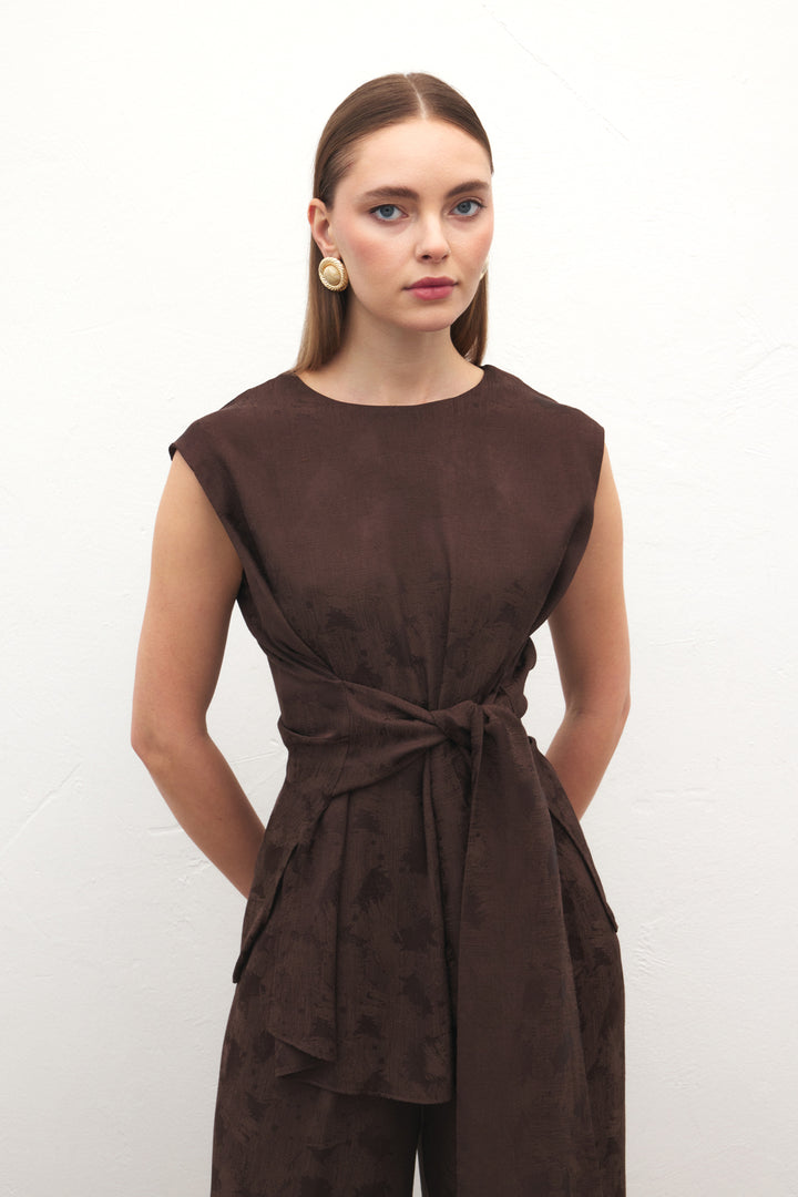 Sateen Blouse Camila - Marron