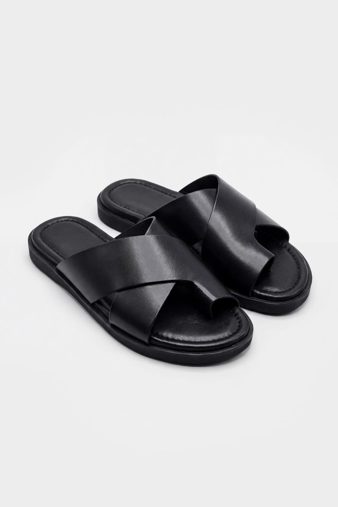Giesto Sandales en cuir noir à bande croisée - Noir