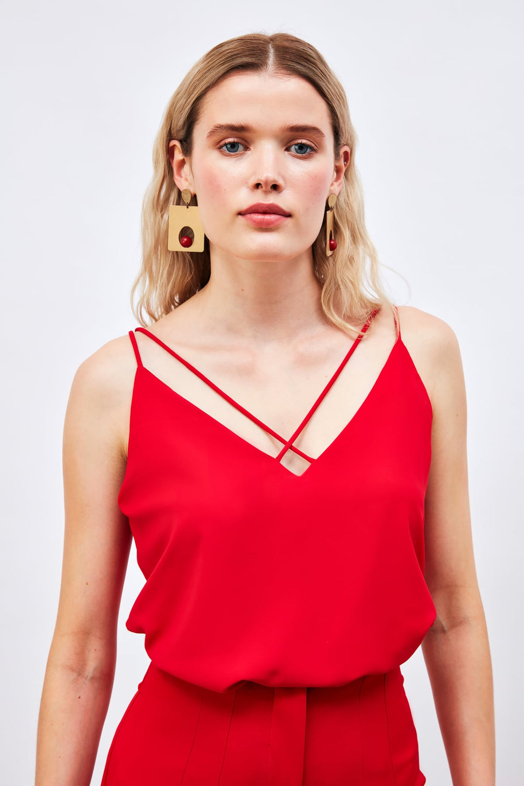 Sateen Blouse à bretelles croisées - Rouge