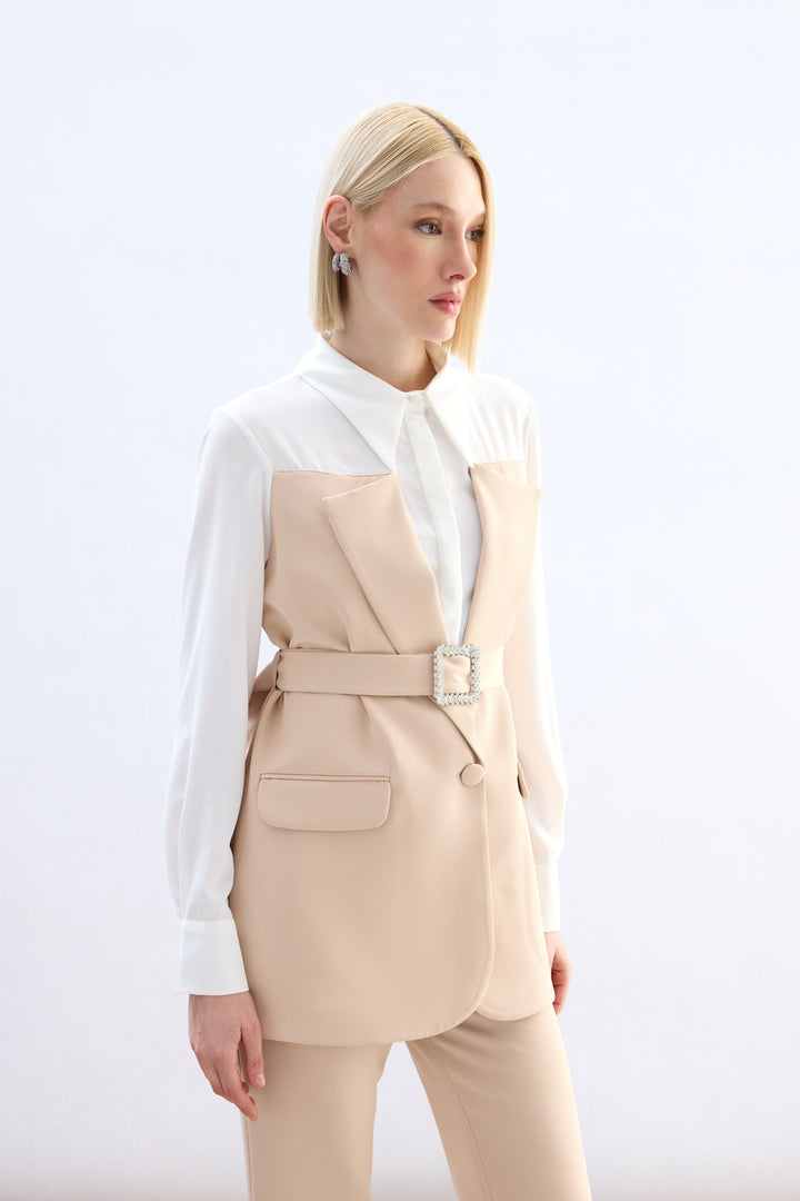 Sateen Chemise style veste - Beige