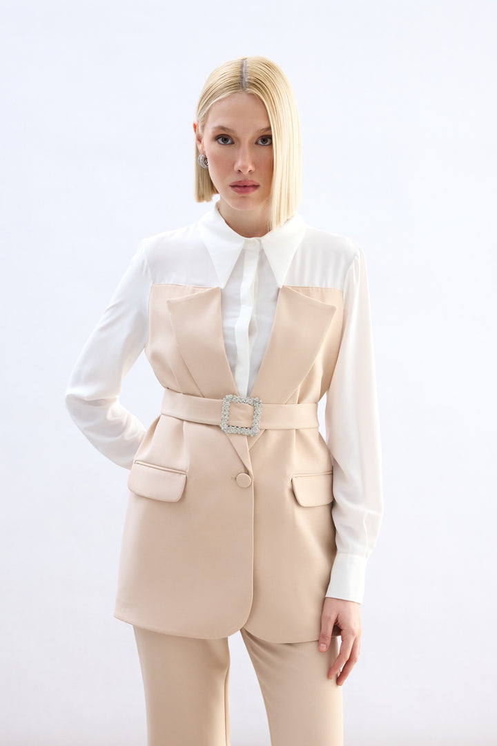 Sateen Chemise style veste - Beige