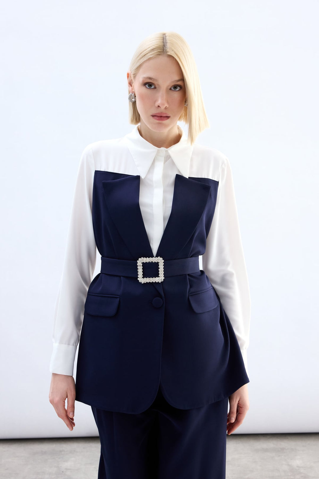 Sateen Chemise style veste - Bleu marine