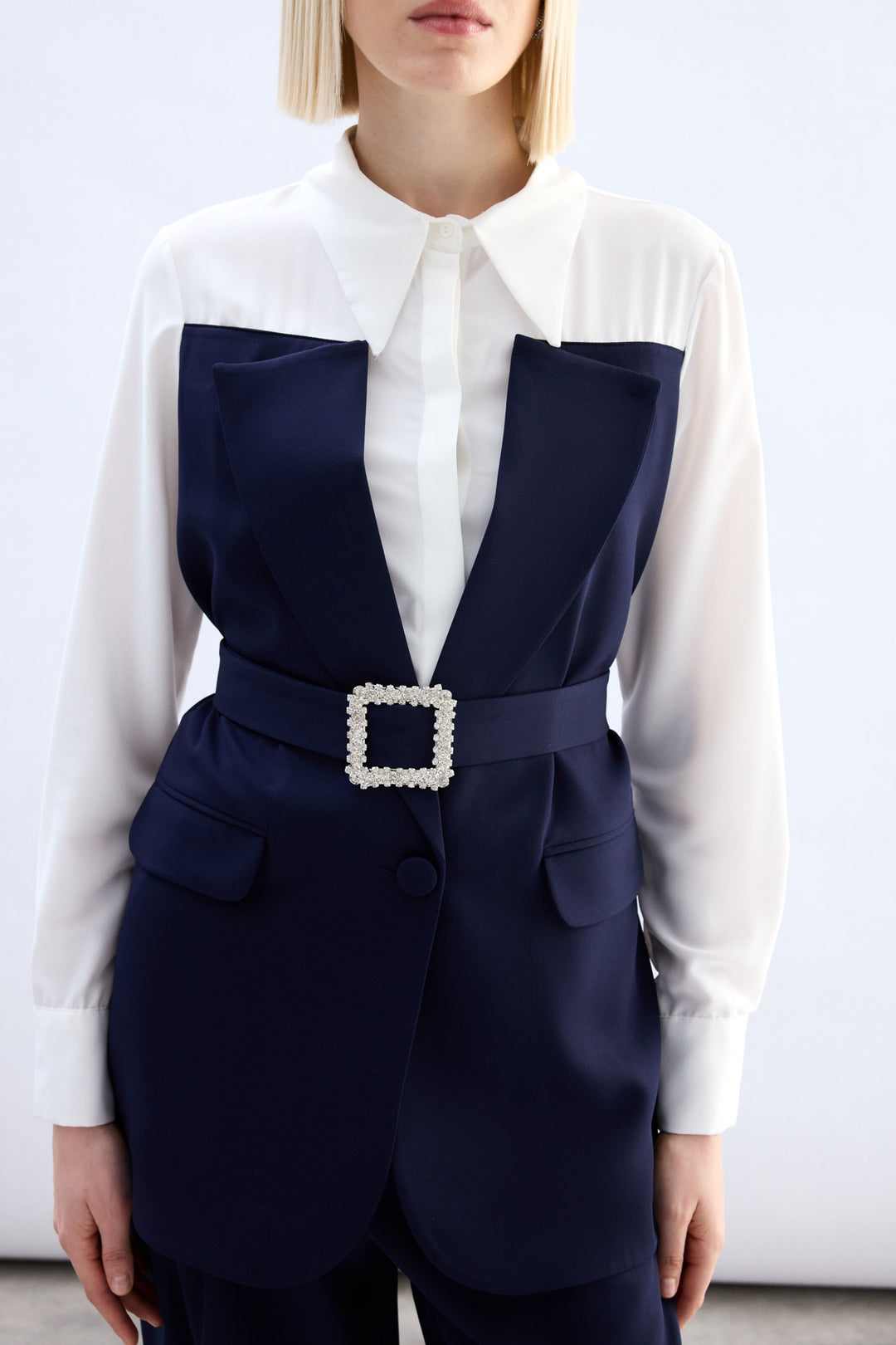 Sateen Chemise style veste - Bleu marine