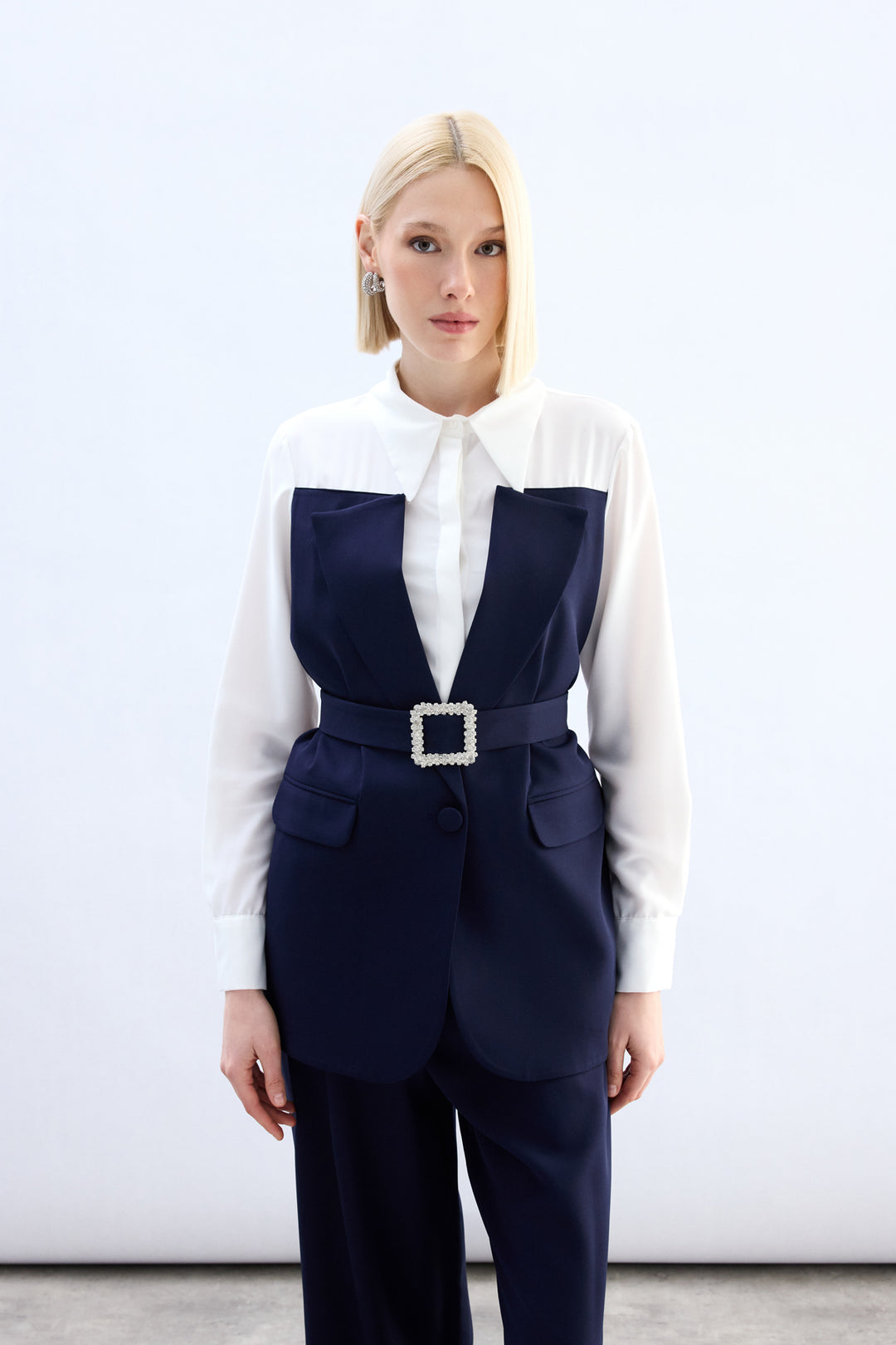 Sateen Chemise style veste - Bleu marine