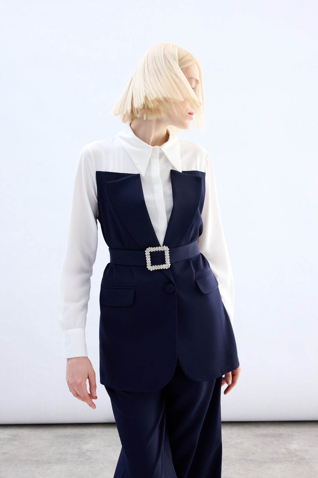 Sateen Chemise style veste - Bleu marine