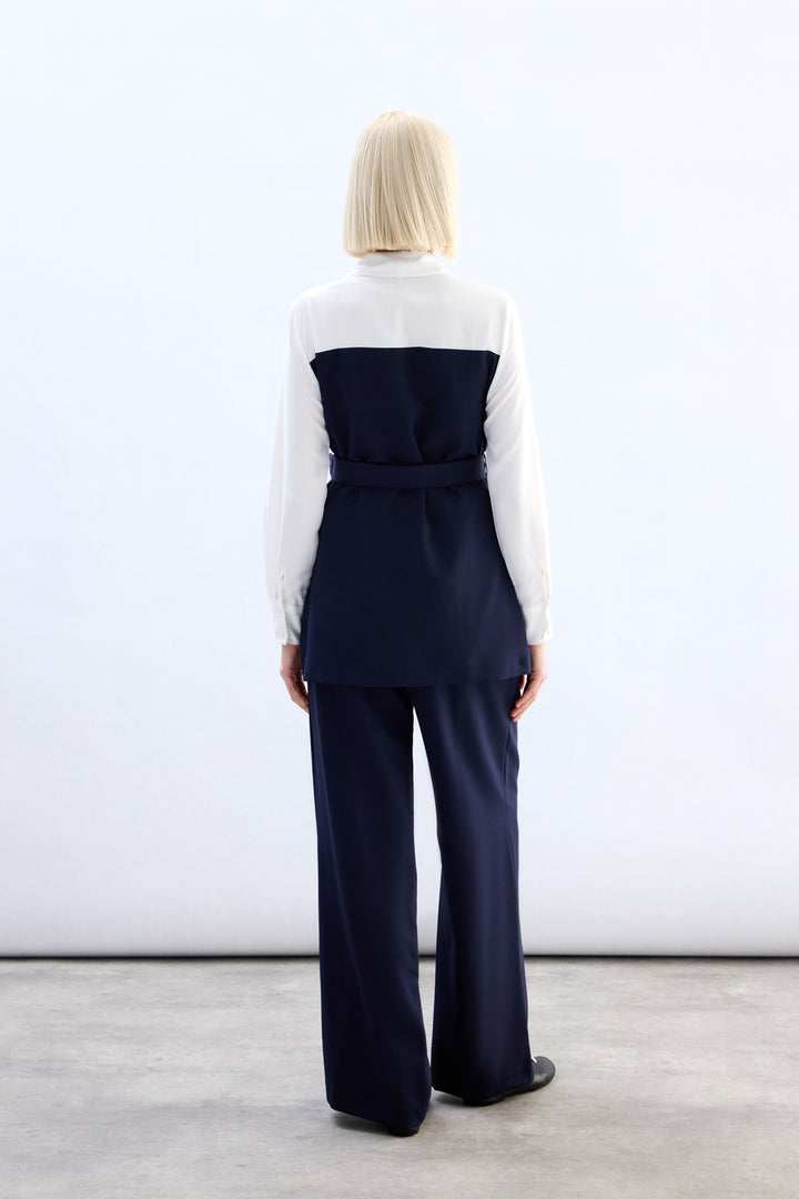 Sateen Chemise style veste - Bleu marine