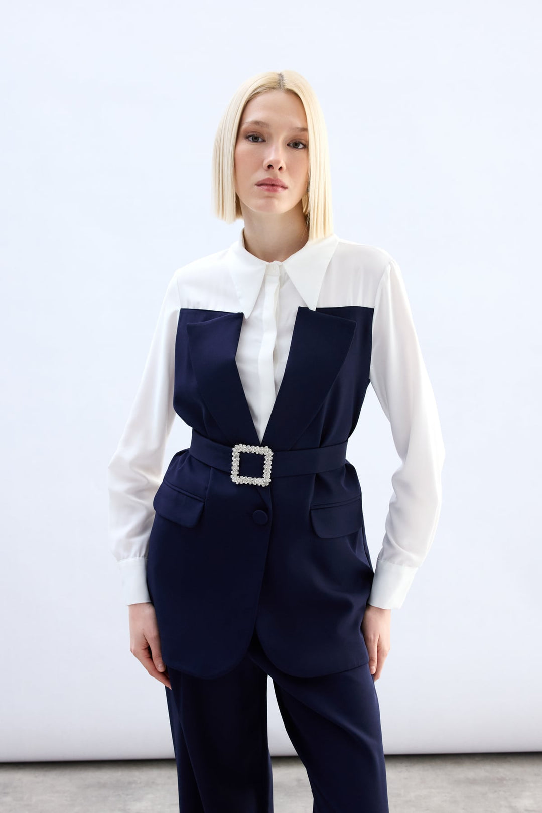 Sateen Chemise style veste - Bleu marine