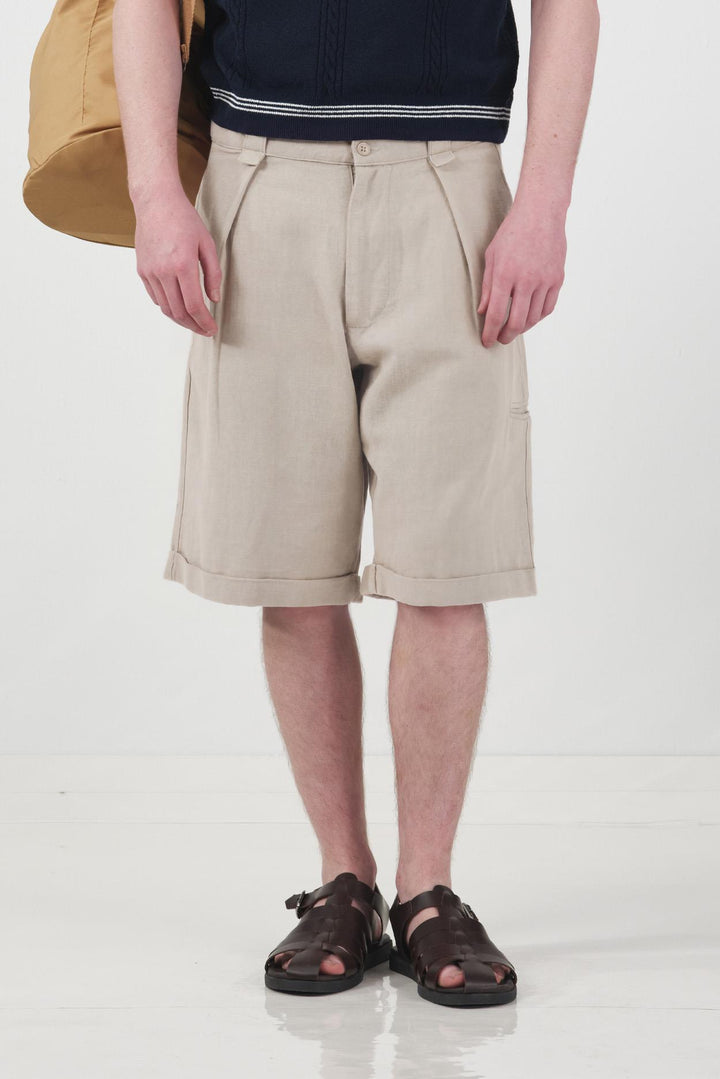 Giesto Short en lin beige avec poches - Beige