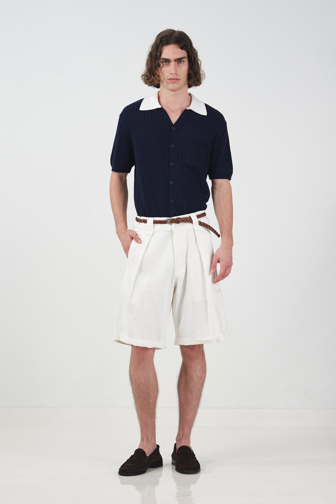 Giesto Short en lin blanc avec poches - Blanc
