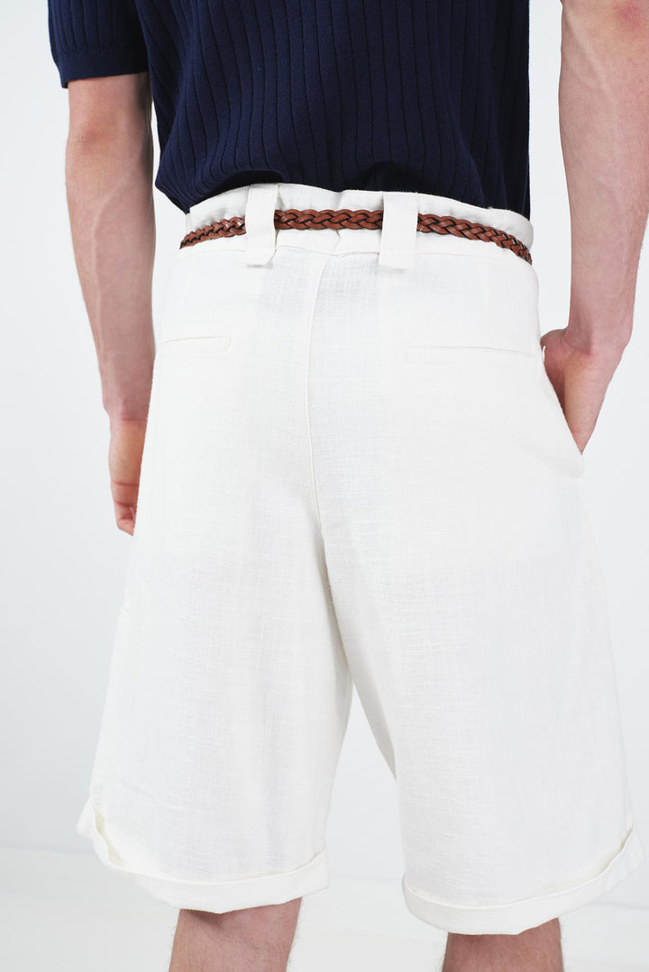 Giesto Short en lin blanc avec poches - Blanc