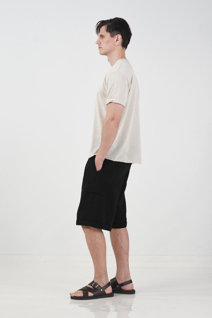 Giesto Short en lin noir avec poches - Noir