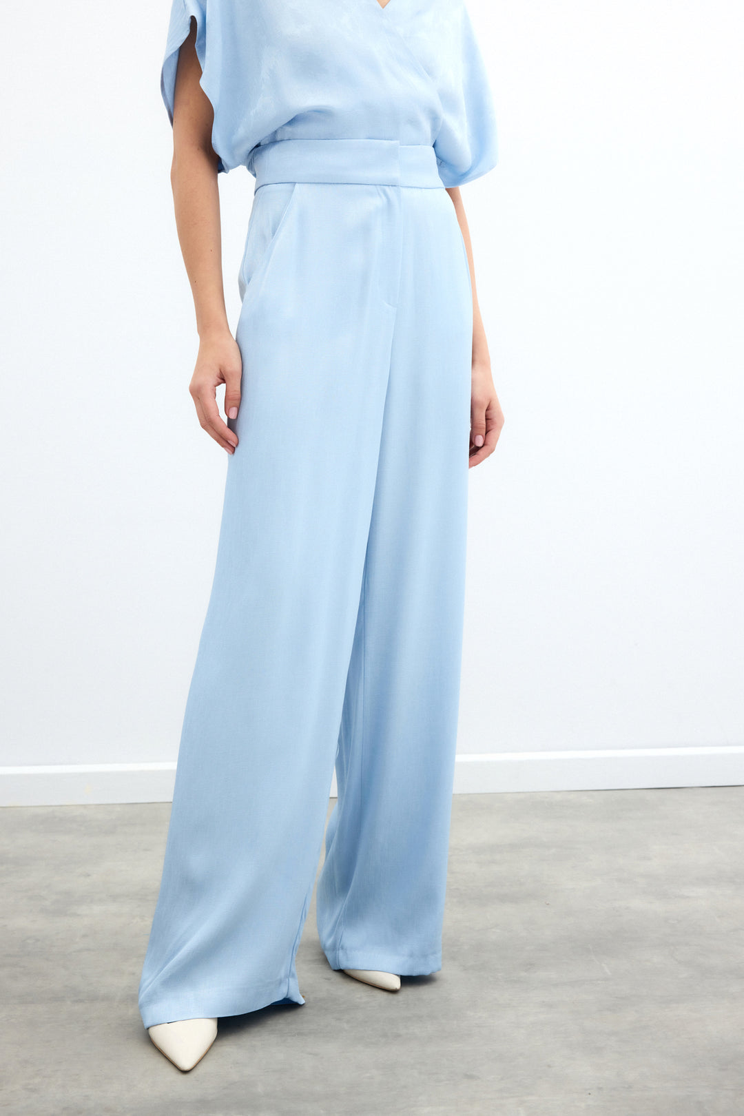 Sateen Pantalon large avec poches - bebe Bleu