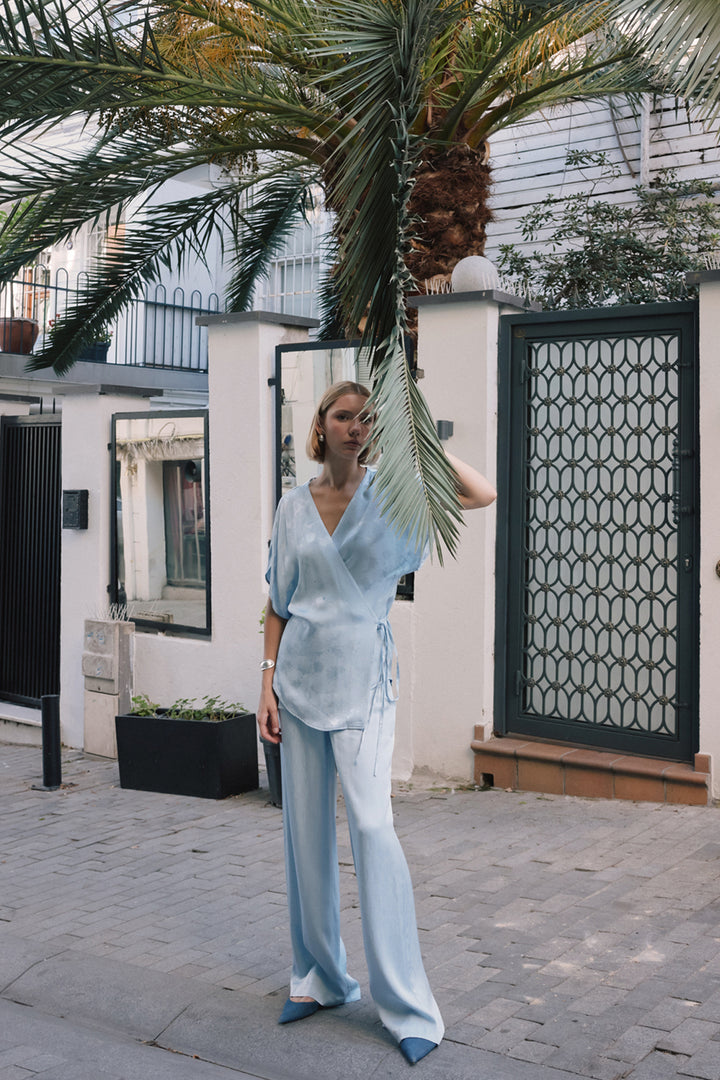 Sateen Pantalon large avec poches - bebe Bleu