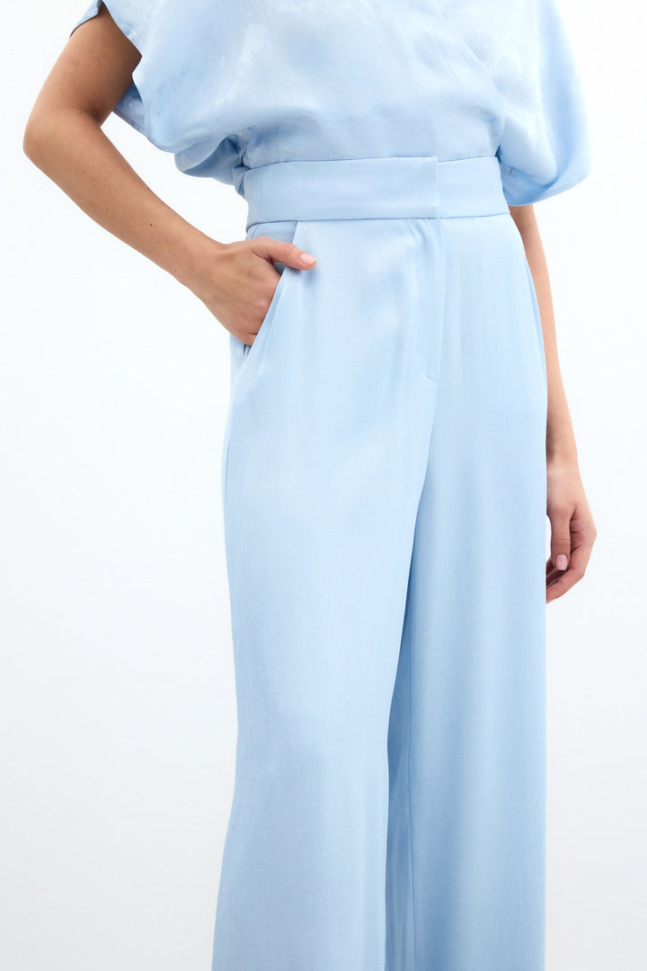 Sateen Pantalon large avec poches - bebe Bleu
