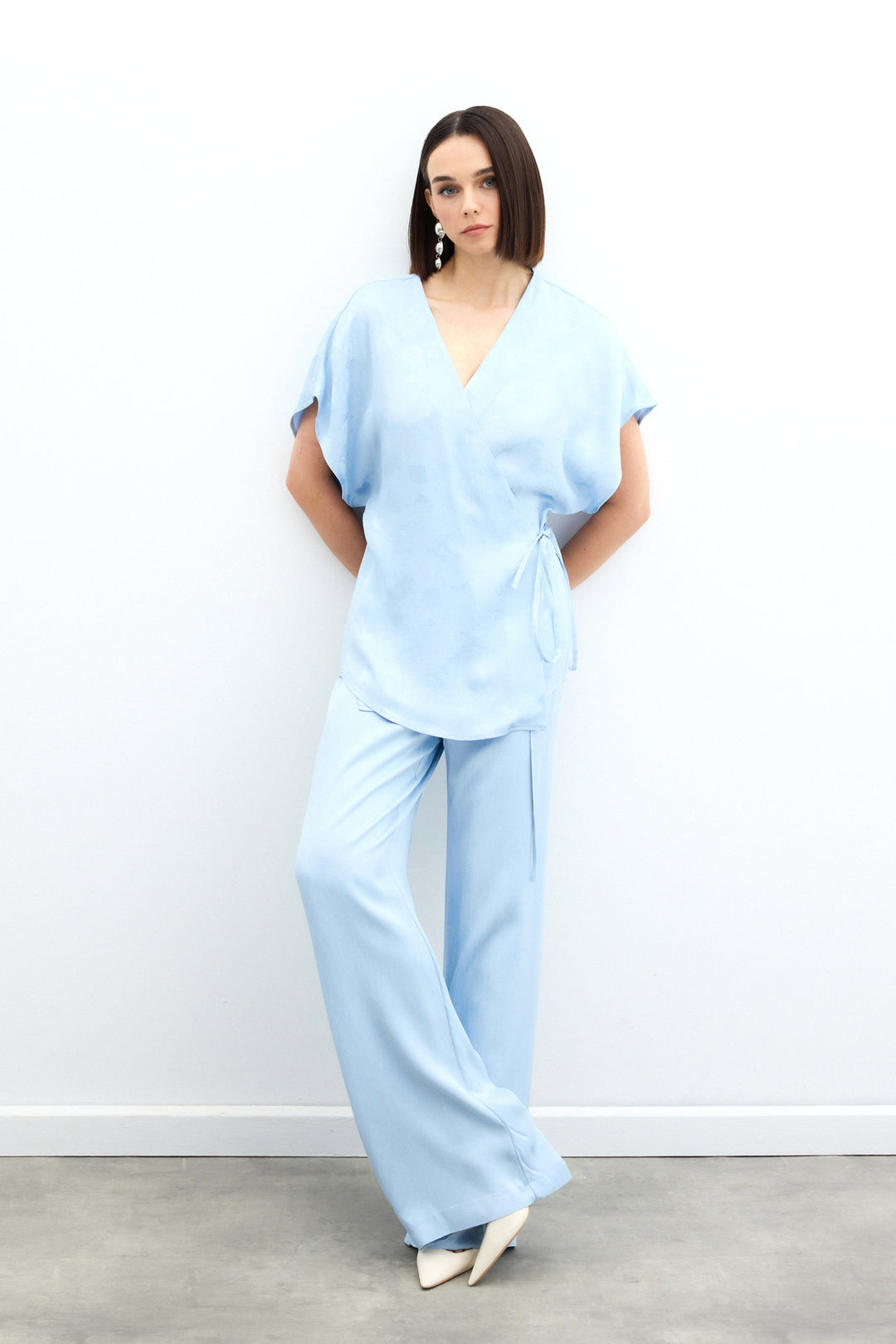 Sateen Pantalon large avec poches - bebe Bleu