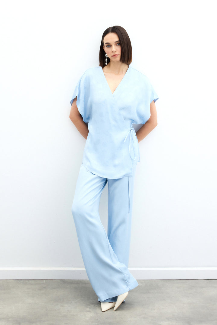 Sateen Pantalon large avec poches - bebe Bleu