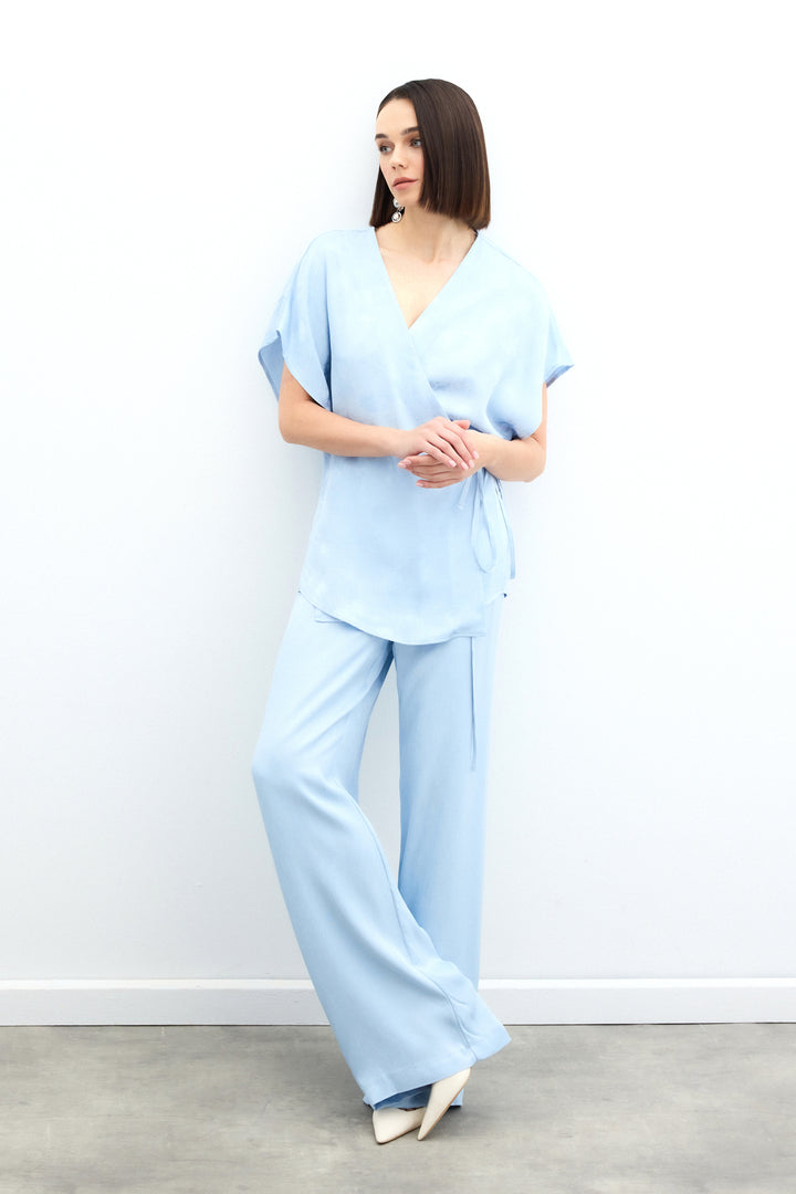 Sateen Pantalon large avec poches - bebe Bleu