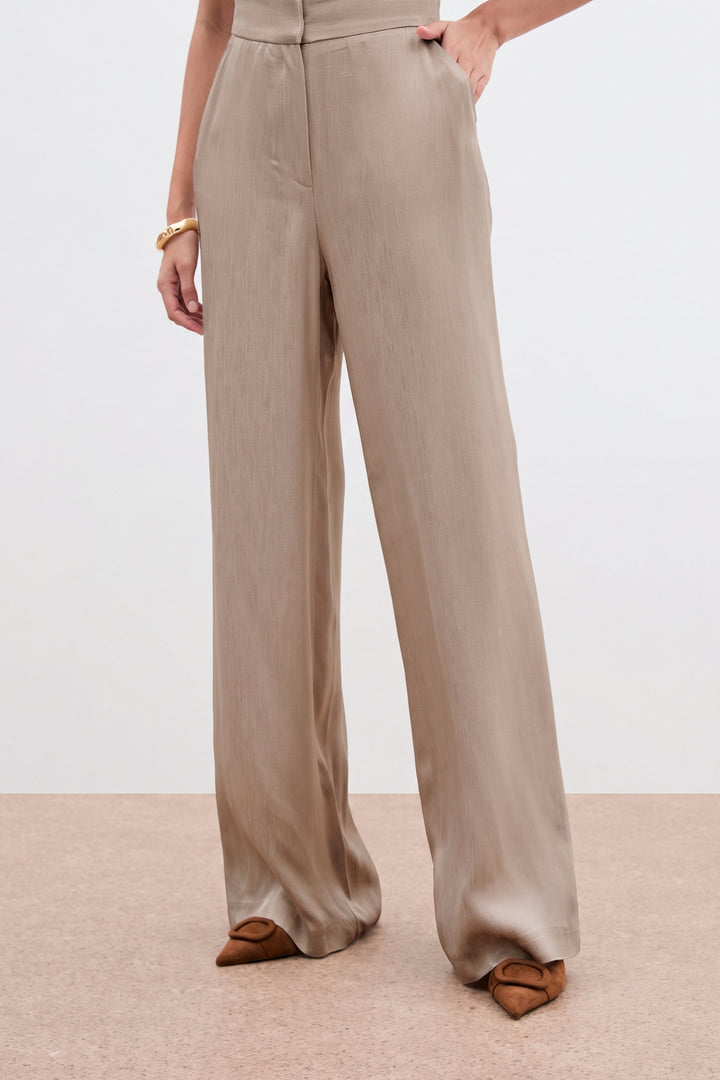 Sateen Pantalon large avec poches - Beige