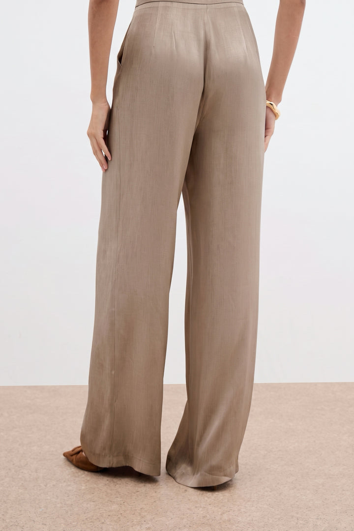 Sateen Pantalon large avec poches - Beige
