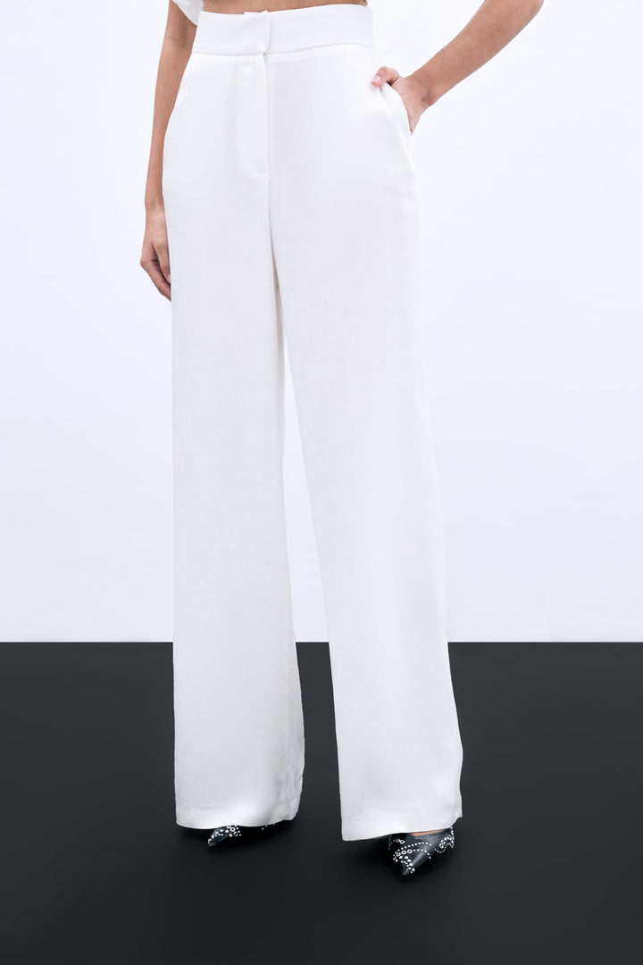 Sateen Pantalon large avec poches - Écru