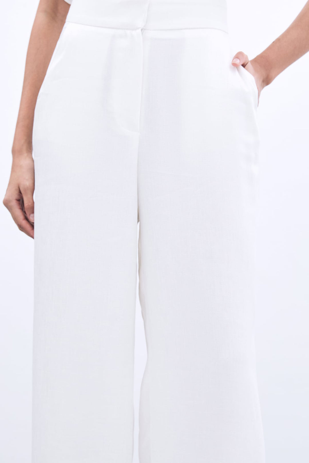 Sateen Pantalon large avec poches - Écru