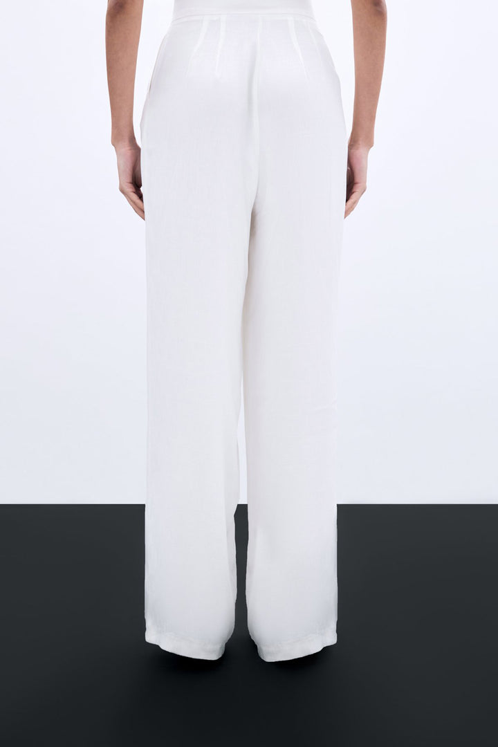 Sateen Pantalon large avec poches - Écru