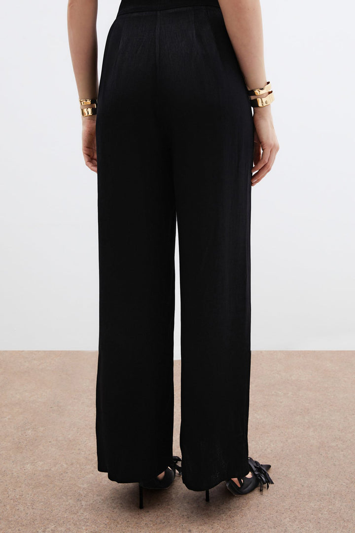 Sateen Pantalon large avec poches - Noir