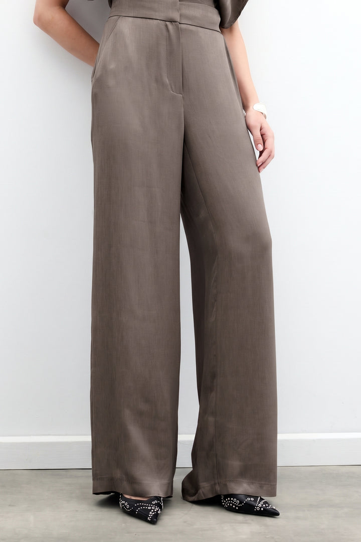 Sateen Pantalon large avec poches - Vison