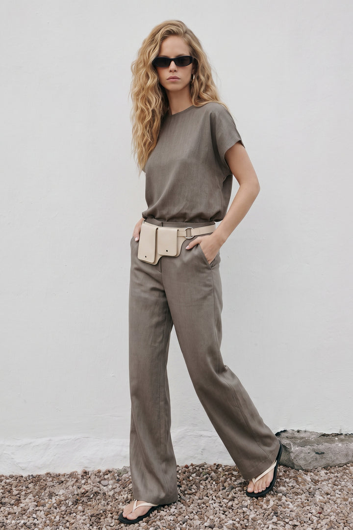Sateen Pantalon large avec poches - Vison