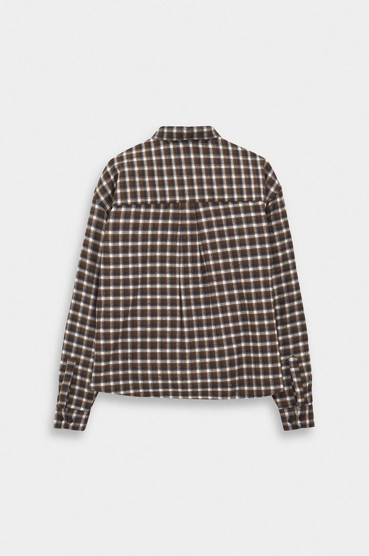 Giesto Chemise marron à carreaux coupe crop avec poches - Marron