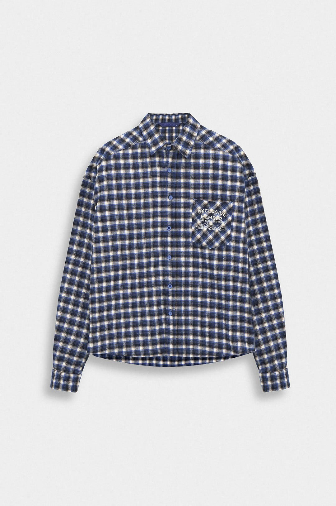 Giesto Chemise à carreaux bleu coupe ajustée avec poches - Bleu