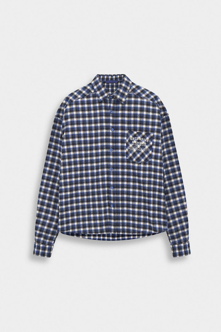 Giesto Chemise à carreaux bleu coupe ajustée avec poches - Bleu