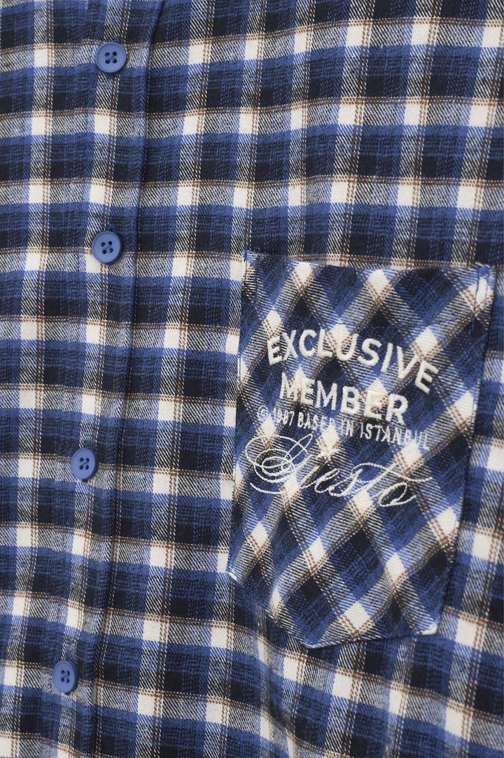 Giesto Chemise à carreaux bleu coupe ajustée avec poches - Bleu