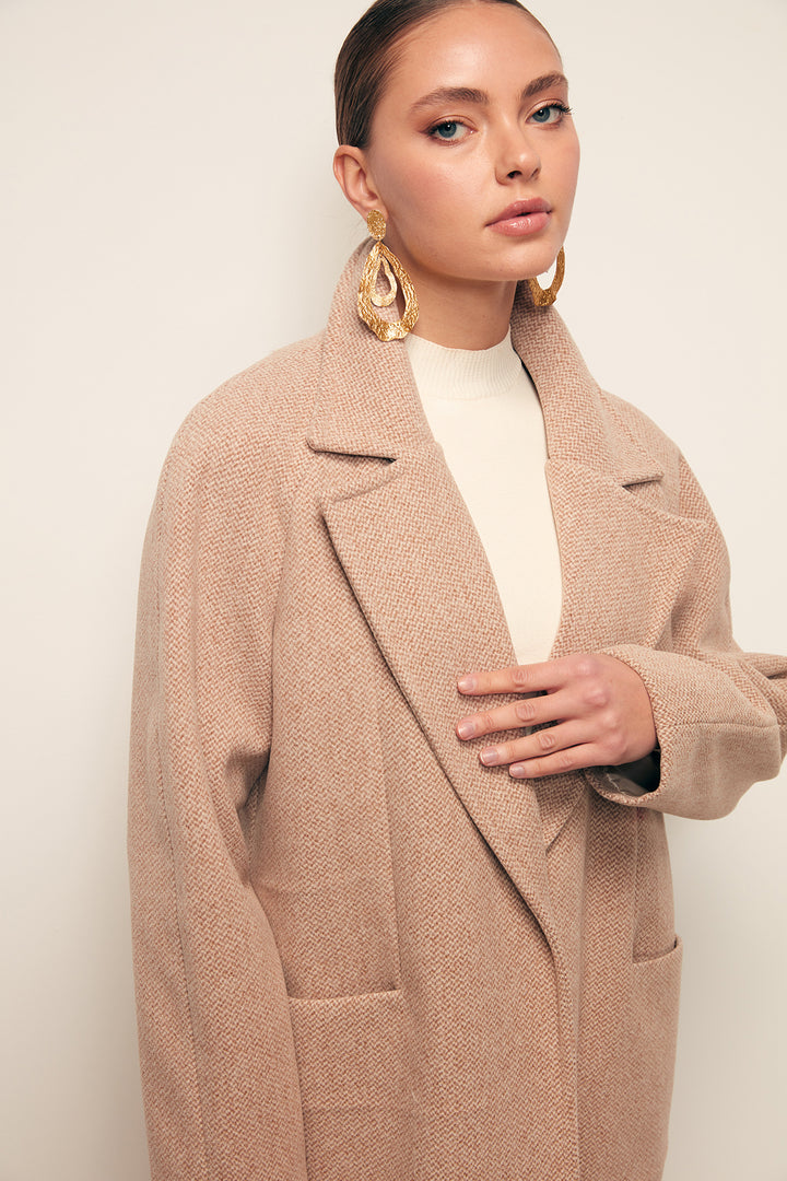 Sateen Manteau court à poches - camel