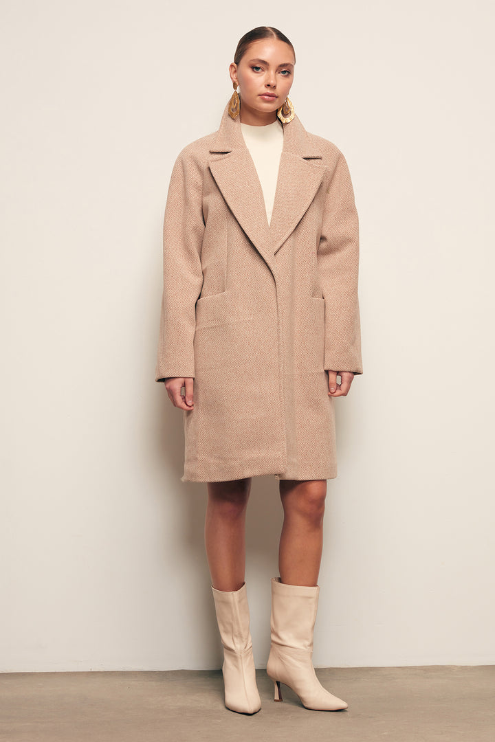Sateen Manteau court à poches - camel