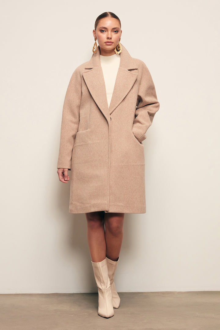 Sateen Manteau court à poches - camel