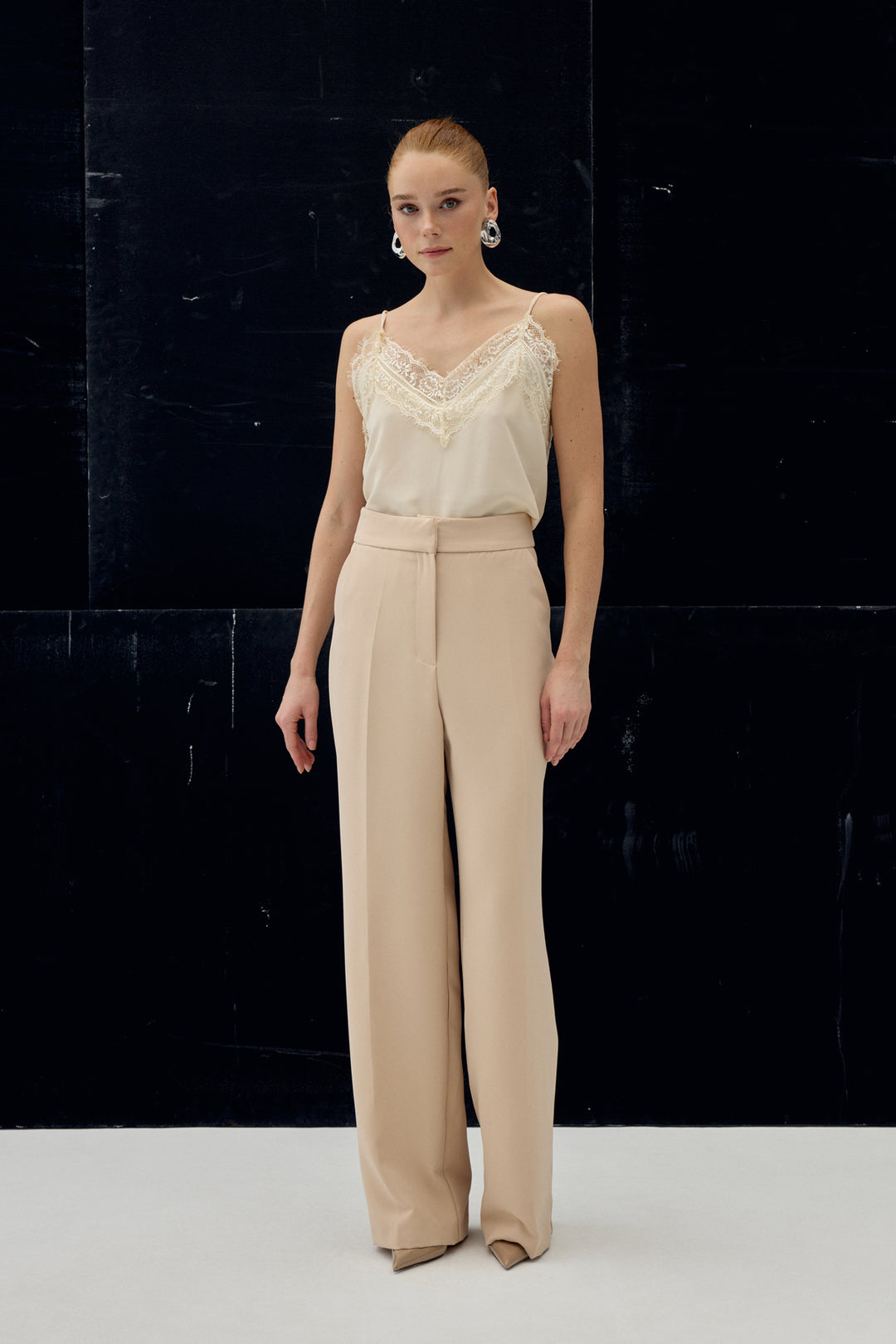 Sateen Pantalon classique à poches - Beige