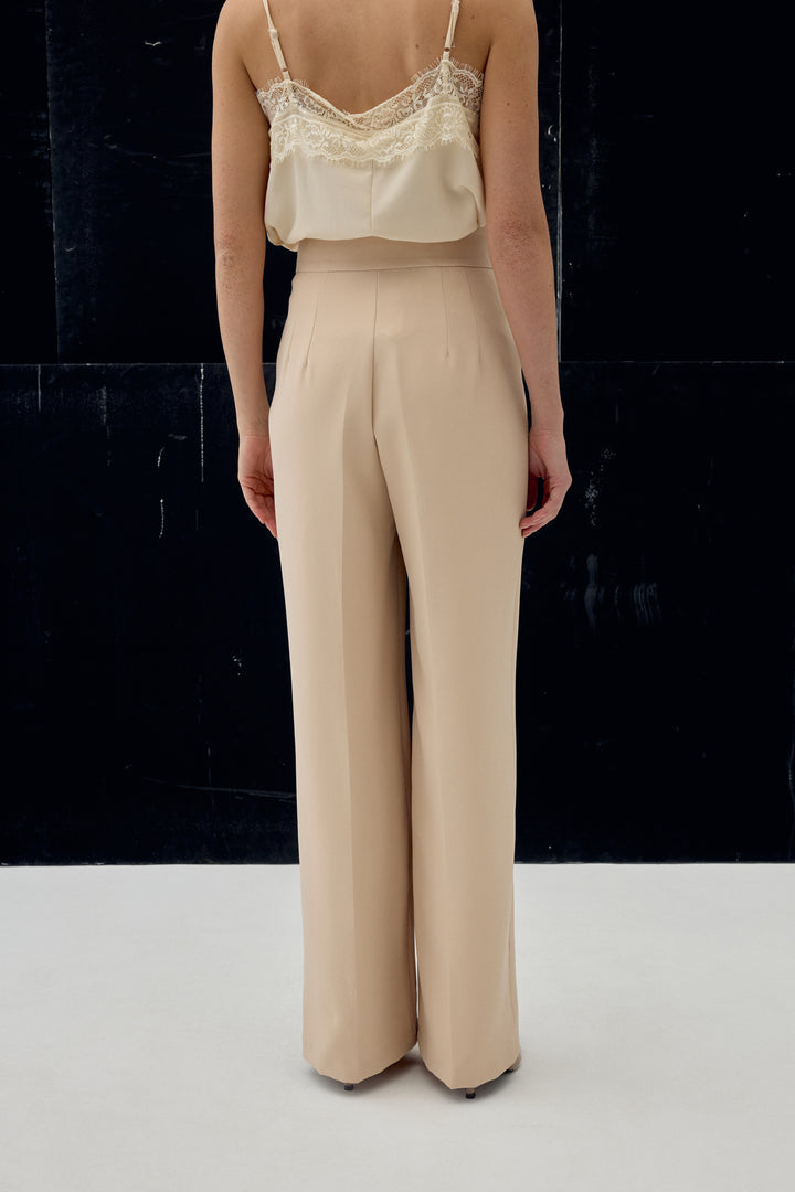 Sateen Pantalon classique à poches - Beige
