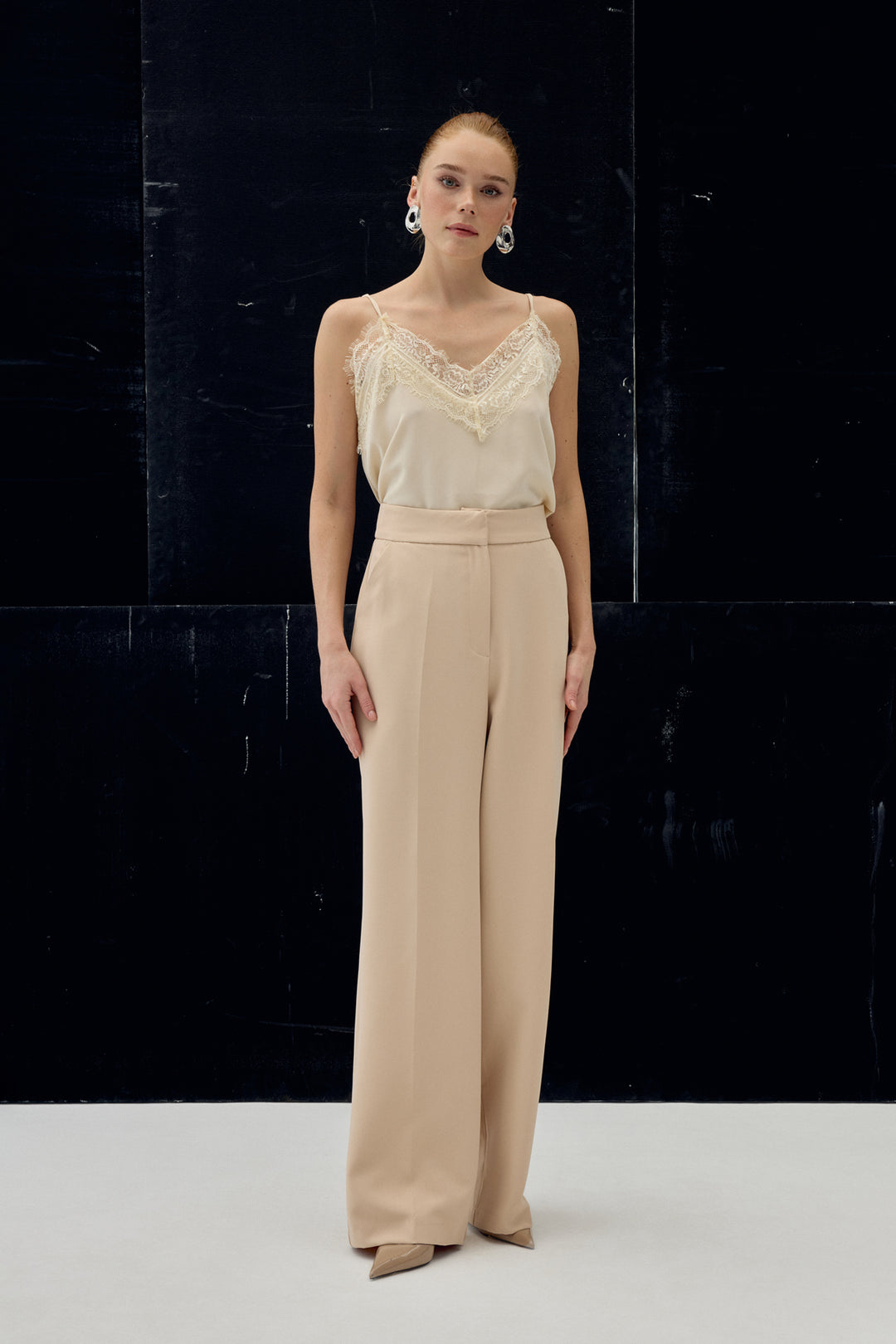 Sateen Pantalon classique à poches - Beige