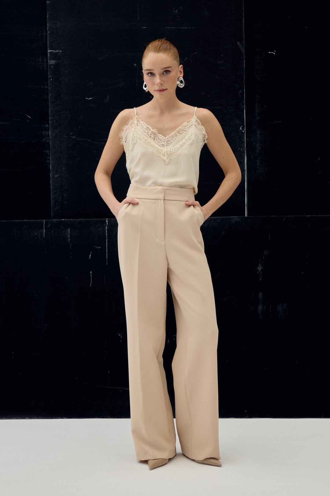 Sateen Pantalon classique à poches - Beige