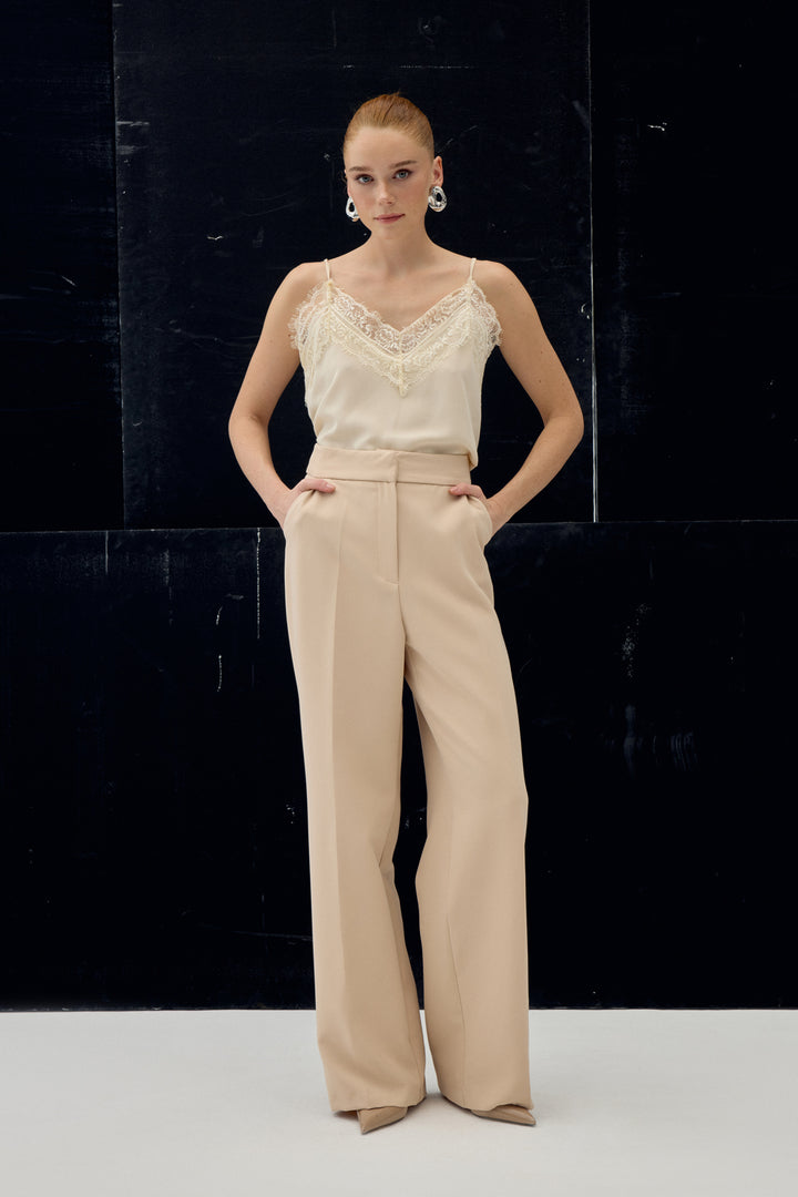 Sateen Pantalon classique à poches - Beige