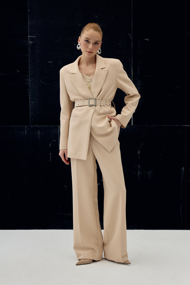 Sateen Pantalon classique à poches - Beige