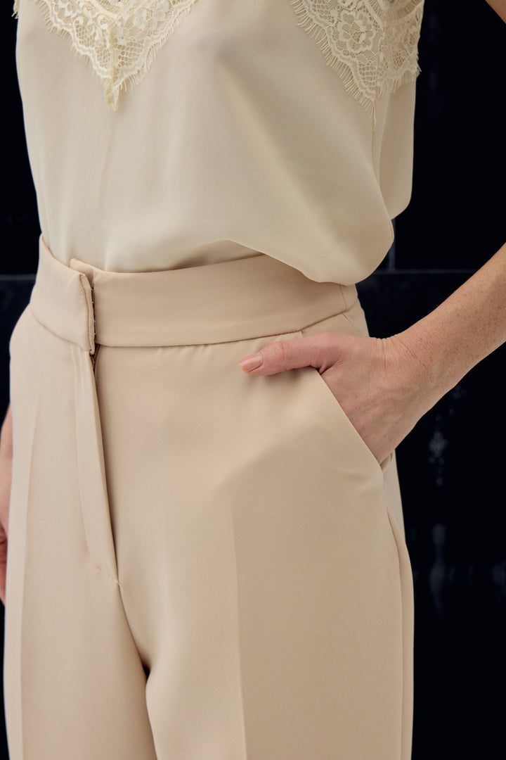 Sateen Pantalon classique à poches - Beige