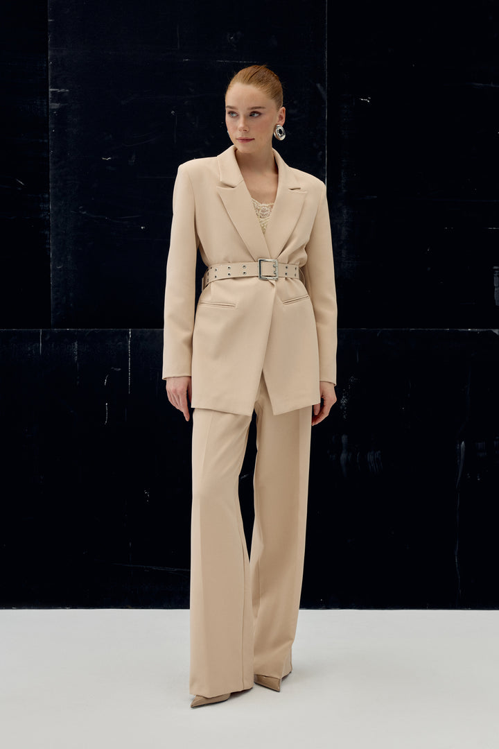 Sateen Pantalon classique à poches - Beige