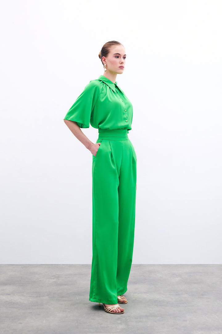 Sateen Pantalon satin ample avec poches - Clair Vert