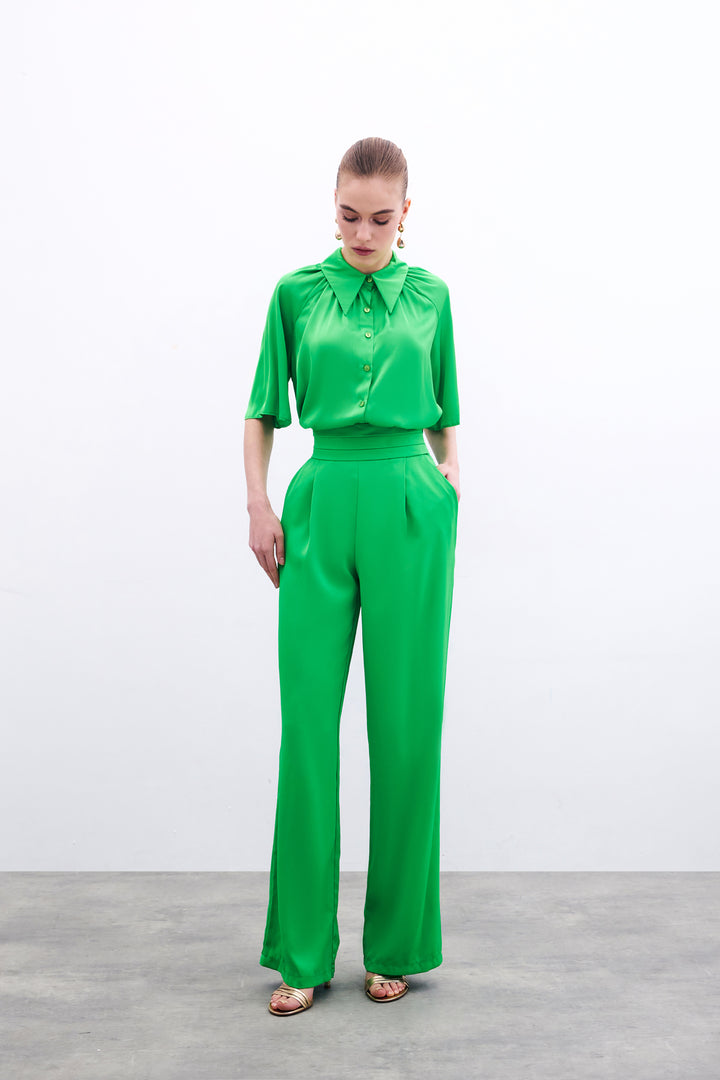 Sateen Pantalon satin ample avec poches - Clair Vert
