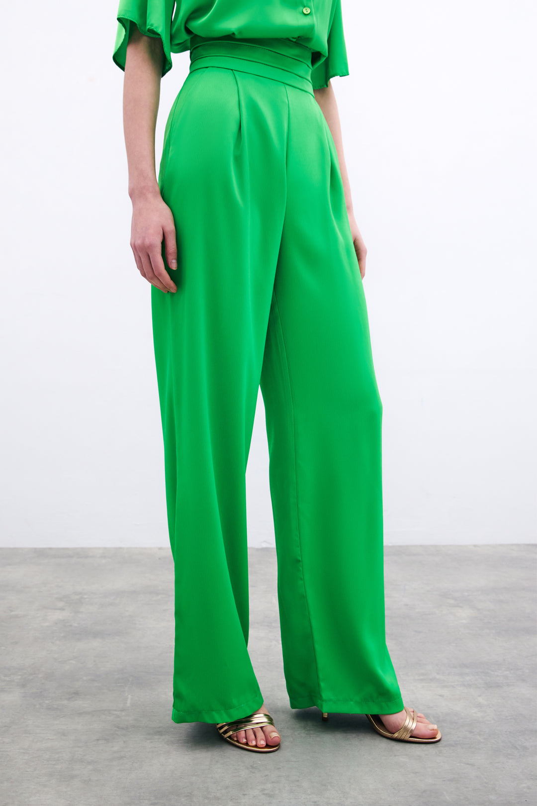 Sateen Pantalon satin ample avec poches - Clair Vert
