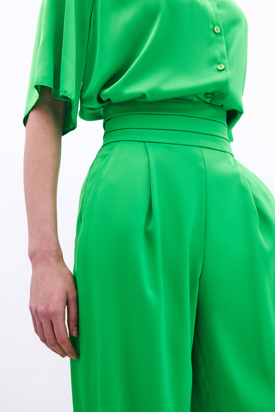 Sateen Pantalon satin ample avec poches - Clair Vert