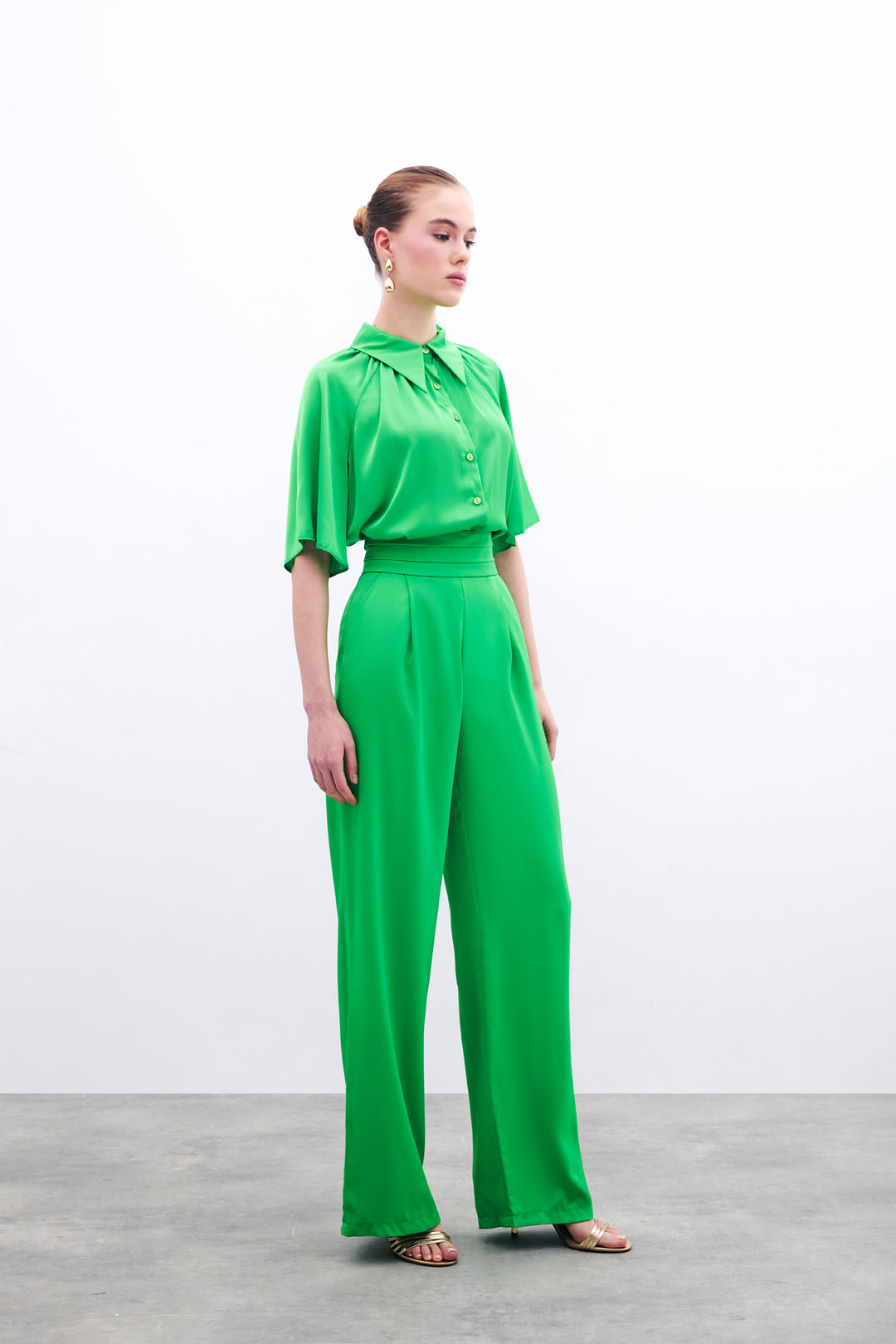 Sateen Pantalon satin ample avec poches - Clair Vert